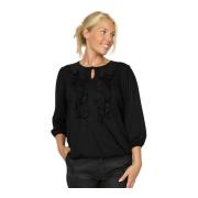 2-Biz Svart Blus med Volangdetalj Black, Dam