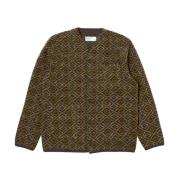 Universal Works Geometrisk Brun Cardigan Normal Passform Brown, Herr