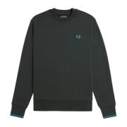 Fred Perry Bomull crewneck sweatshirt med lockigt bakre Green, Herr