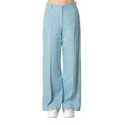 Max Mara Weekend Linned Palazzo Byxor Aqua Kort Ankel Blue, Dam