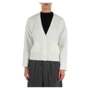 Liu Jo Räfflad Ull Cardigan med Logo Plaque Beige, Dam