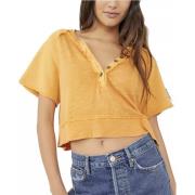 Free People Orange Knappad Blus Sommar Must-Have Orange, Dam