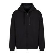 Emporio Armani Hoodie i Dubbel Jersey med Dragkedja i Svart Black, Her...