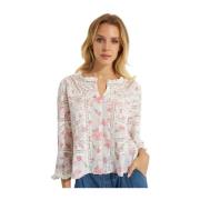 Loveshackfancy Blommig blus med spetsdetaljer White, Dam