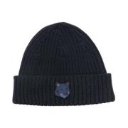 Maison Kitsuné Räv Huvud Beanie Ull Mössa Blue, Herr