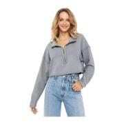 Free People Kort bomull dragkedja huva Blue, Dam