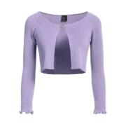 Pinko Lurex Ribbstickad Kort Cardigan Purple, Dam