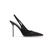 Paris Texas Svart Velvet Slingback med Pil Tå Black, Dam