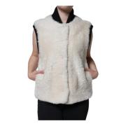 Burberry Shearling Vest Jacka med knappstängning White, Dam