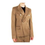 Made in Italia Brun Ull Dubbelknäppt Blazer Brown, Dam