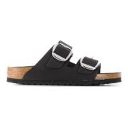 Birkenstock Svarta lädersandaler med korkfotbädd Black, Dam