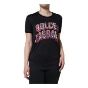 Dolce & Gabbana Svart bomullst-shirt med logotyptryck Black, Dam