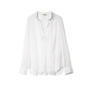 Zadig & Voltaire Satin Tunika Blus med Mandarin Krage White, Dam