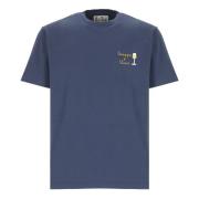 Saint Barth Blå Bomull T-shirt med Crew Neckline Blue, Herr