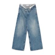 Amish Indigo Denim Wide Leg Jeans Blue, Dam