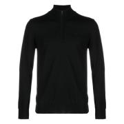 J.Lindeberg Svart Ull Quarter Zip Tröja Black, Herr