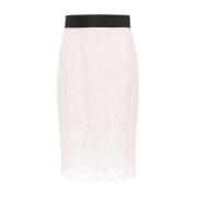 Dolce & Gabbana Blommig Spets Midi Kjol Vit White, Dam