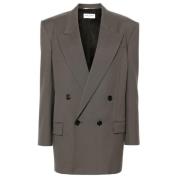 Saint Laurent Grå Ull Peak-Lapels Blazer Gray, Dam