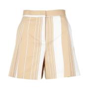 Semicouture Högmidjade bomullsshorts med ränder Beige, Dam