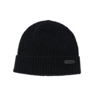 Brioni Svart Cashmere Beanie Mössa med Logo Patch Black, Dam