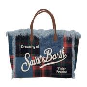 MC2 Saint Barth Denim Mini Vanity Väska med Tartan Motiv Multicolor, D...