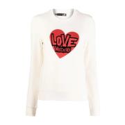 Love Moschino Avslappnad Vit Sweatshirt Modal Bomull Elastan Beige, Da...