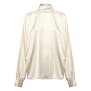 Nineminutes Ivory Turtleneck Sweater med knappstängning White, Dam