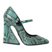 Dolce & Gabbana Aqua Python Läder Mary Jane Pumps Green, Dam