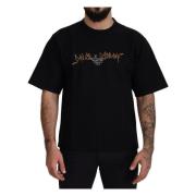 Dolce & Gabbana Svart bomullsblandning rund hals t-shirt Black, Herr