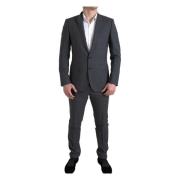 Dolce & Gabbana Elegant Grå Rutig Slim Fit Kostym Gray, Herr