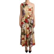 Dolce & Gabbana Blommig One Shoulder Kort Klänning Beige, Dam