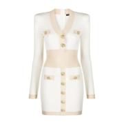 Balmain Gyllene Kant Stickad Klänning i Beige Beige, Dam