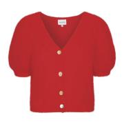 American Dreams Röd V-ringad Kort Cardigan Red, Dam