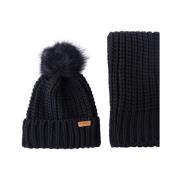 Barbour Räfflad Pom Pom Beanie och Scarf Set Black, Dam