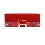 Cartier Eleganta Rektangulära Glasögon med C Décor Gray, Unisex