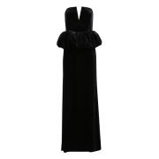 Self Portrait Elegant Velvet Peplum Maxi Klänning Black, Dam