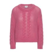 American Dreams Kabelstickad Rosa Pullover Sweater Pink, Dam