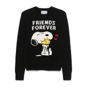 MC2 Saint Barth Svart Stickad Tröja Snoopy Friends Forever Black, Dam