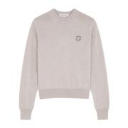 Maison Kitsuné Foxy Patch Wool Melange Sweater Beige, Dam