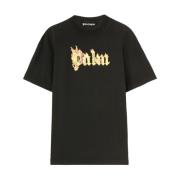 Palm Angels Svart Logo Print Crew Neck T-shirt Black, Herr