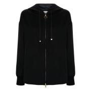 Moncler Ull Kashmir Huva Jacka Dragkedja Stängning Black, Dam