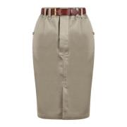 Saint Laurent Bomull Gabardin Pennkjol med Knappar Beige, Dam