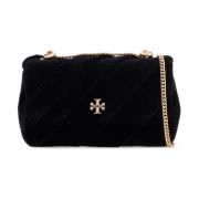 Tory Burch Sammet Mini Kira Handväska med Double T Black, Dam