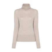 Allude Räfflad Stickad Rullkrage Tröja Beige, Dam