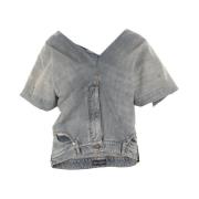 Balenciaga Denim Top med Trompe-l’œil Design Blue, Dam