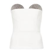 Genny Rhinestone Square Neck Top White, Dam