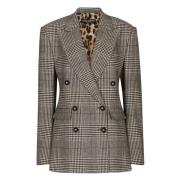 Dolce & Gabbana Rutig ullblazer Gray, Dam