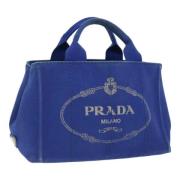 Prada Vintage Pre-owned Canvas handvskor Blue, Dam