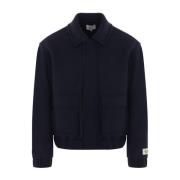 Maison Kitsuné Blå yllekappa med Maison Kitsuné handskrift patch Blue,...