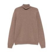 John Smedley Taupe Brun Stickad Rullkrage Tröja Brown, Herr